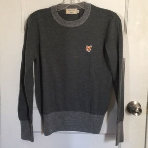 MAISON KITSUNE Gray Fox Patch Crewneck Sweater